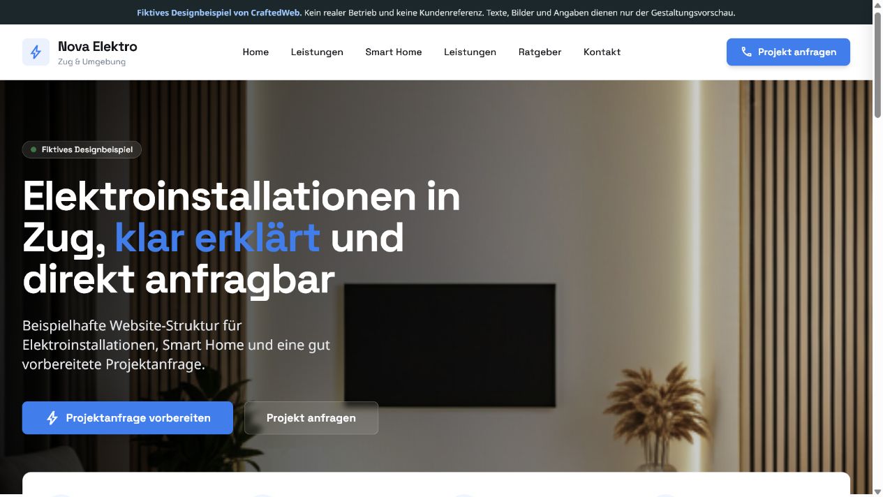 Fiktives Elektriker-Website-Design