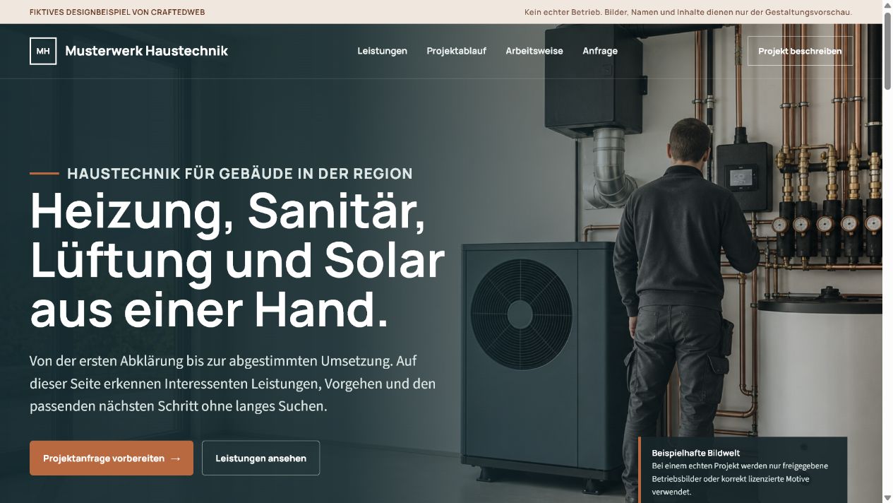 Fiktives Haustechnik-Website-Design