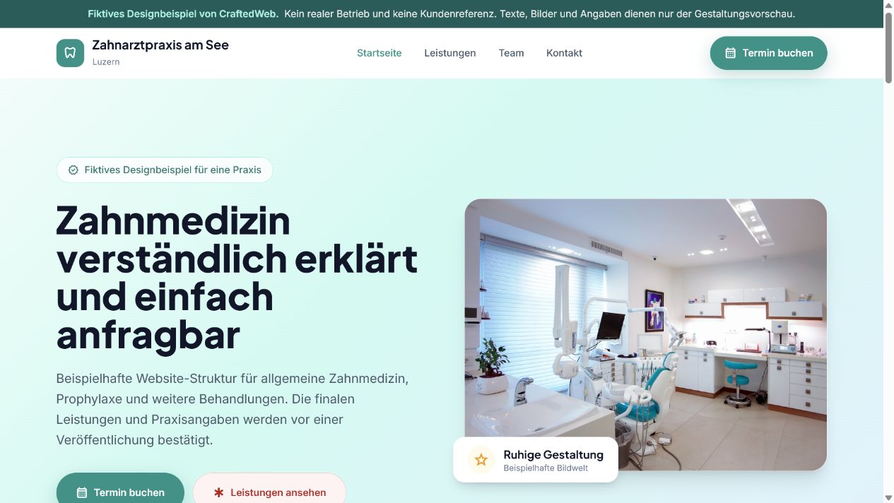 Fiktives Zahnarztpraxis-Website-Design